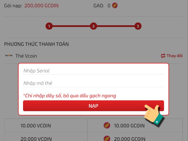Nhập th&ocirc;ng tin thẻ c&agrave;o v&agrave; thanh to&aacute;n