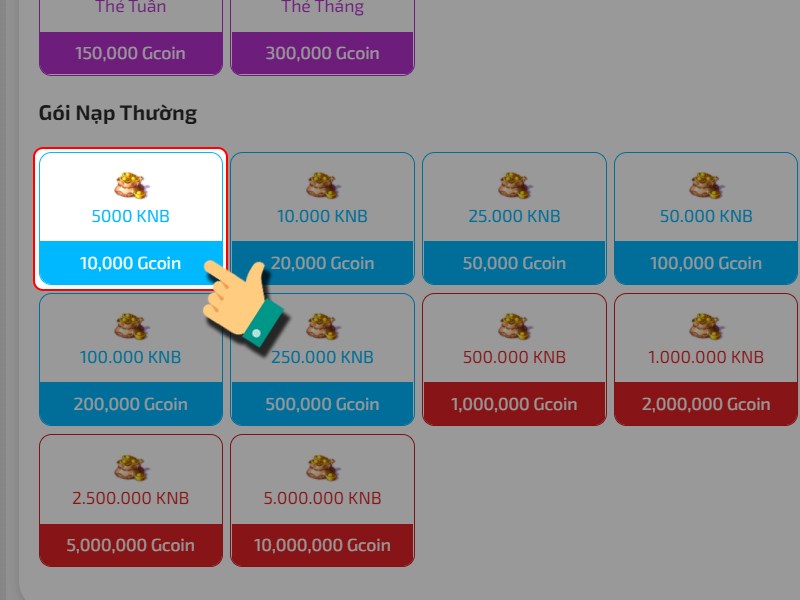 Chọn g&oacute;i nạp v&agrave; thanh to&aacute;n