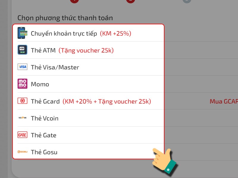 Chọn phương thức thanh to&aacute;n