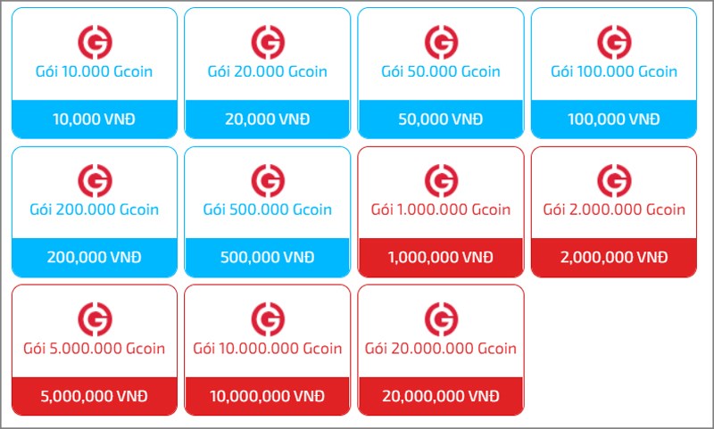Tỷ lệ quy đổi nạp Gcoin