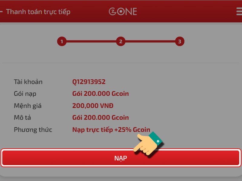 Nhấn nạp để tiếp tục