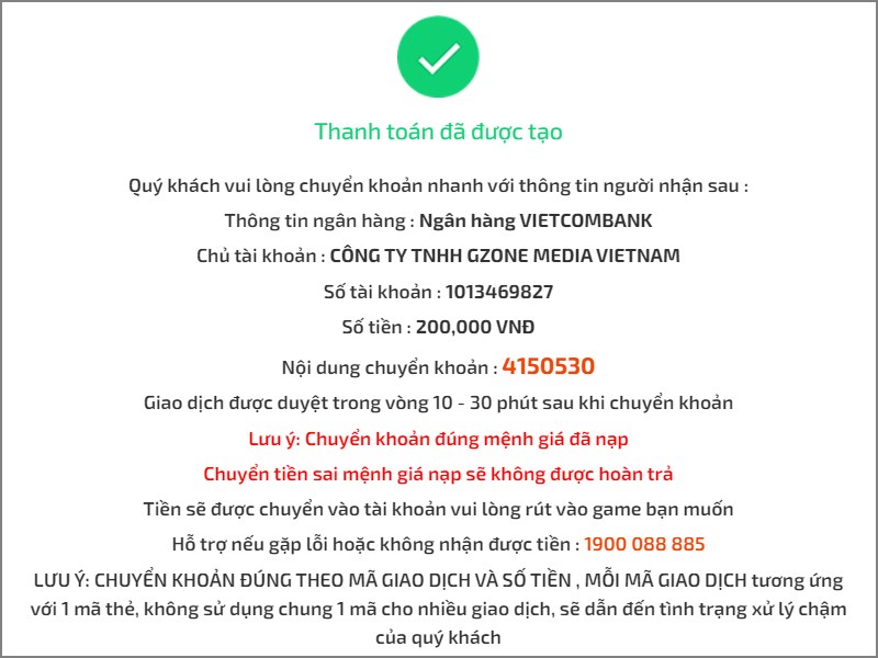 Bạn h&atilde;y chuyển khoản theo th&ocirc;ng tin ở đ&acirc;y