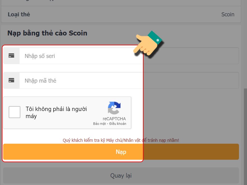 Nhập th&ocirc;ng tin thẻ c&agrave;o v&agrave; thanh to&aacute;n