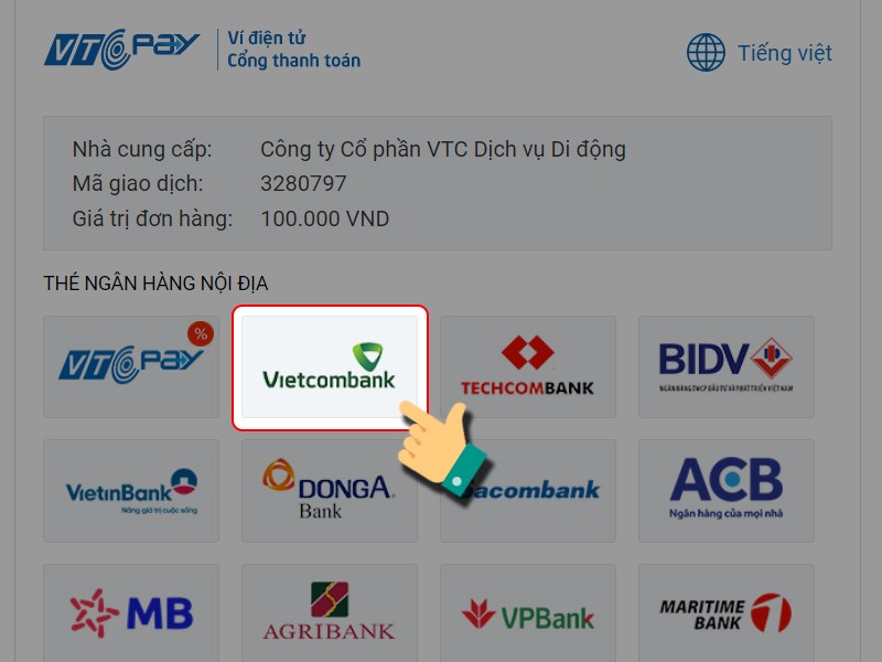 Chọn ng&acirc;n h&agrave;ng bạn sử dụng