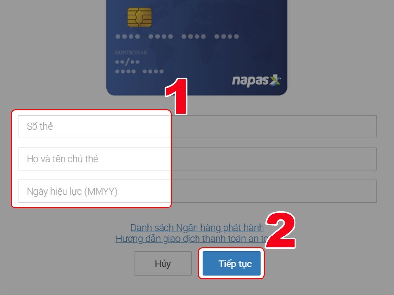 Nhập th&ocirc;ng tin thẻ ng&acirc;n h&agrave;ng của bạn để thanh to&aacute;n