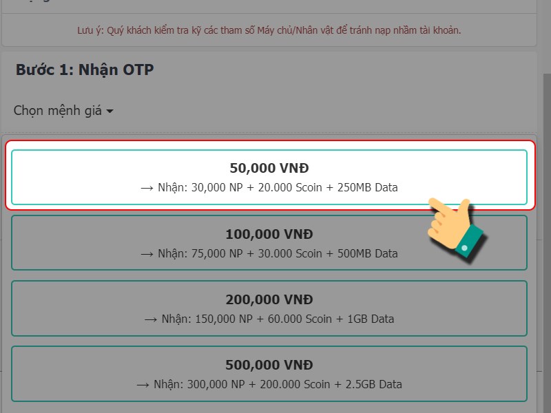 Chọn g&oacute;i nạp