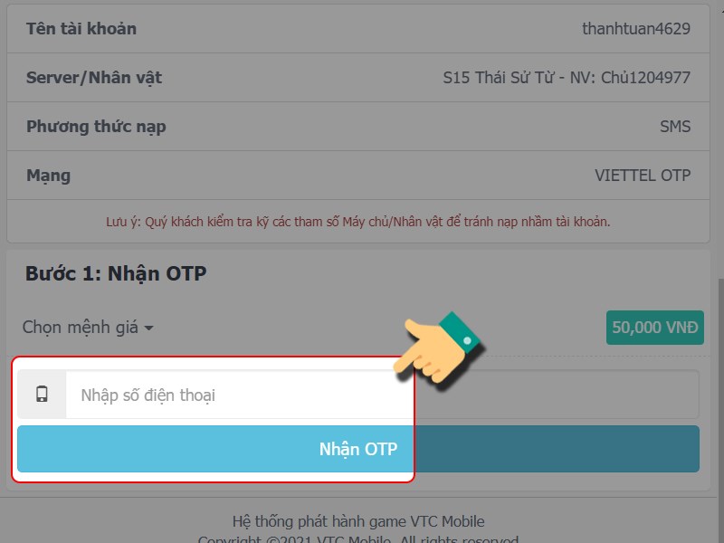 Nhập số điện thoại