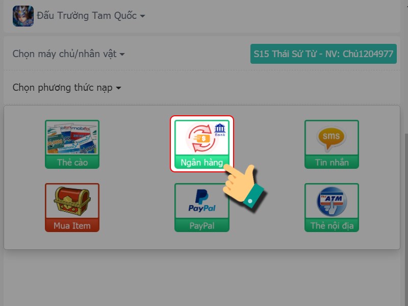 Nạp bằng t&agrave;i khoản ng&acirc;n h&agrave;ng