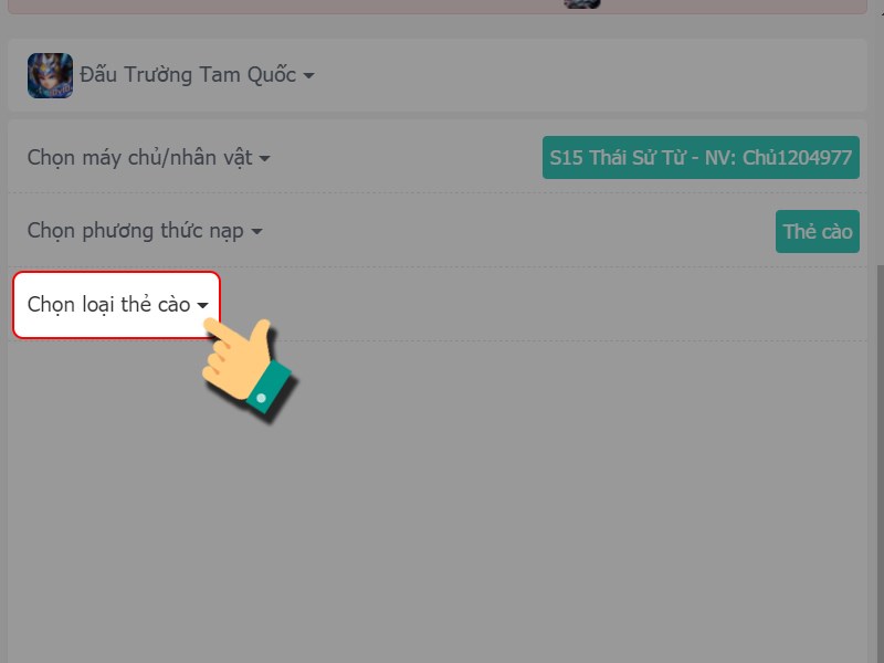 Nhấn v&agrave;o Chọn loại thẻ c&agrave;o