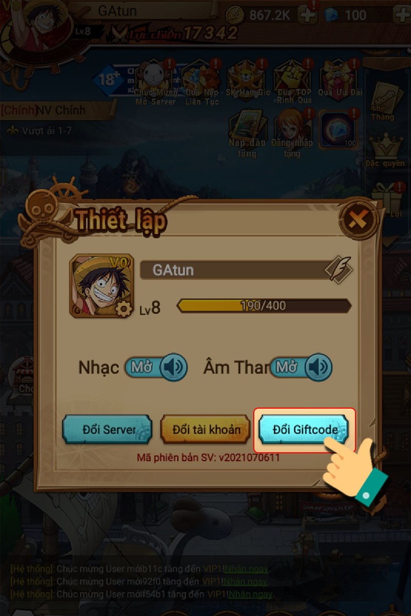 Nhấn Đổi Giftcode