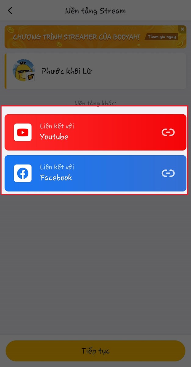 chọn 1 trong 2 nền tảng l&agrave; Facebook hoặc YouTube
