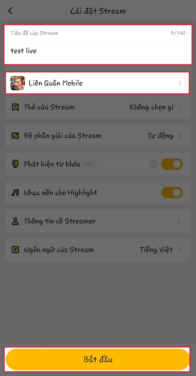 Nhập ti&ecirc;u đề > Chọn game/ ứng dụng m&agrave; bạn muốn Livestream 