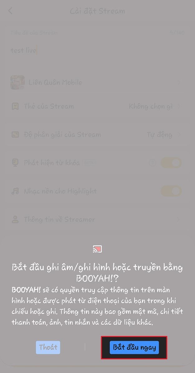  nhấn n&uacute;t Bắt đầu ngay để tiến h&agrave;nh Livestream