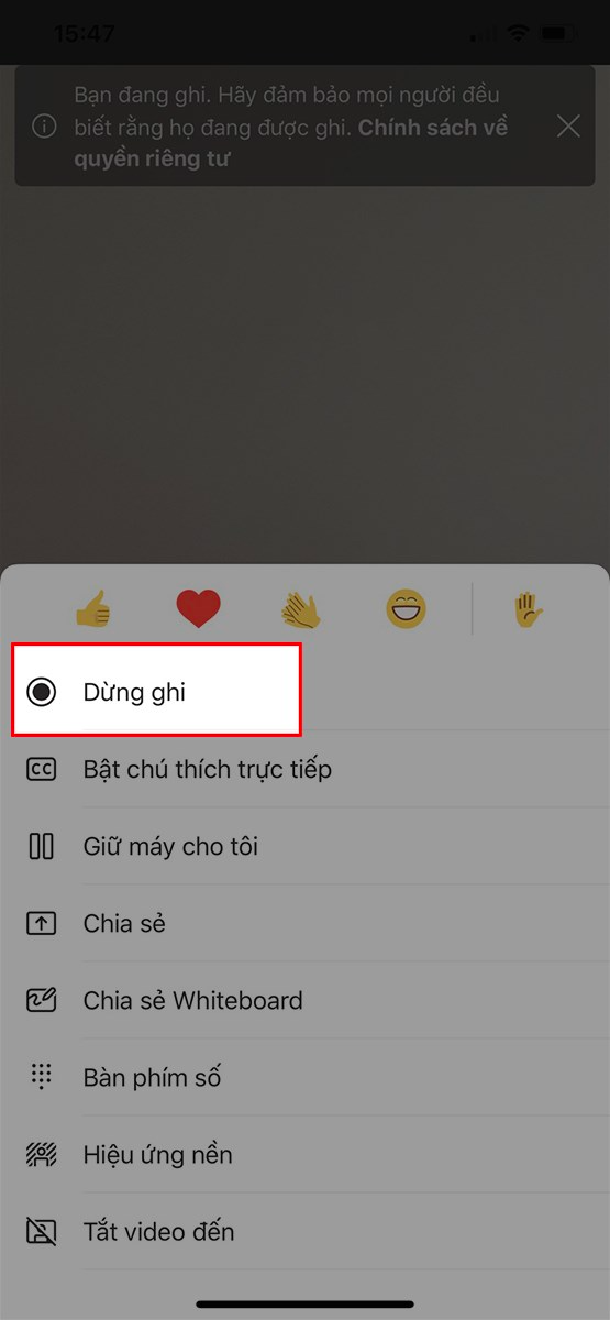 Chọn Dừng ghi