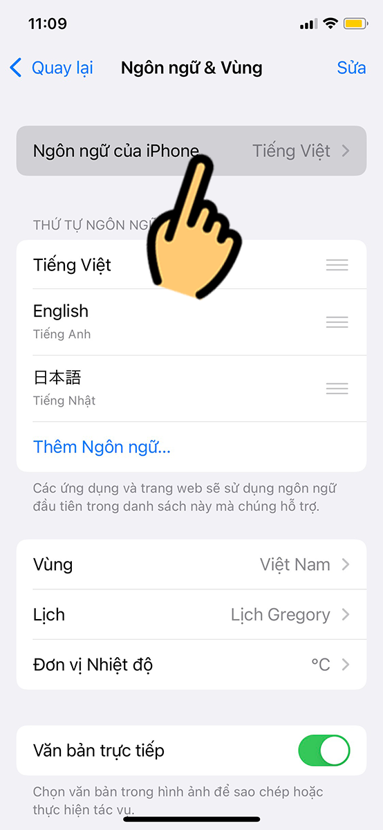 Chọn Ngôn ngữ của iPhone