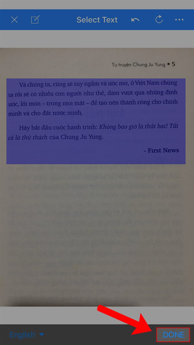 Sau khi chụp xong ứng dụng sẽ chọn v&ugrave;ng chuyển đổi > Nhấn Done để tiến h&agrave;nh chuyển