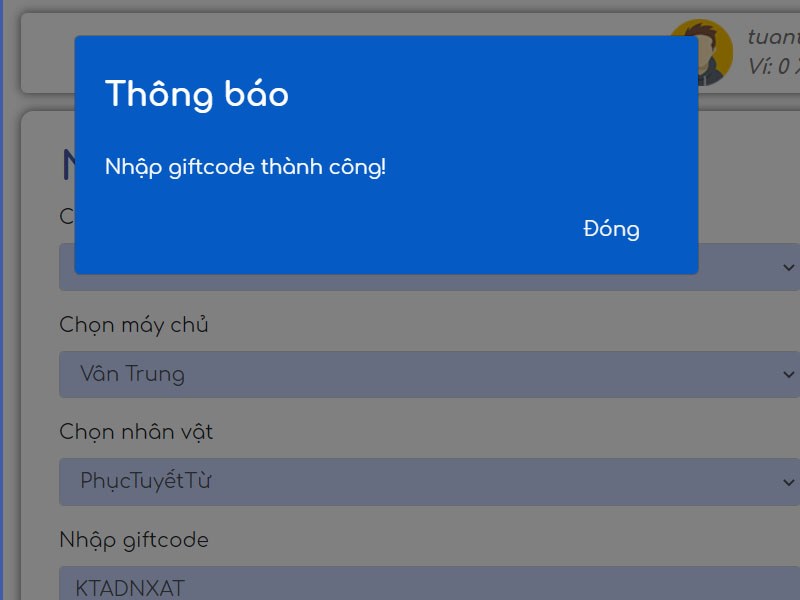 Thông báo đổi code thành công!