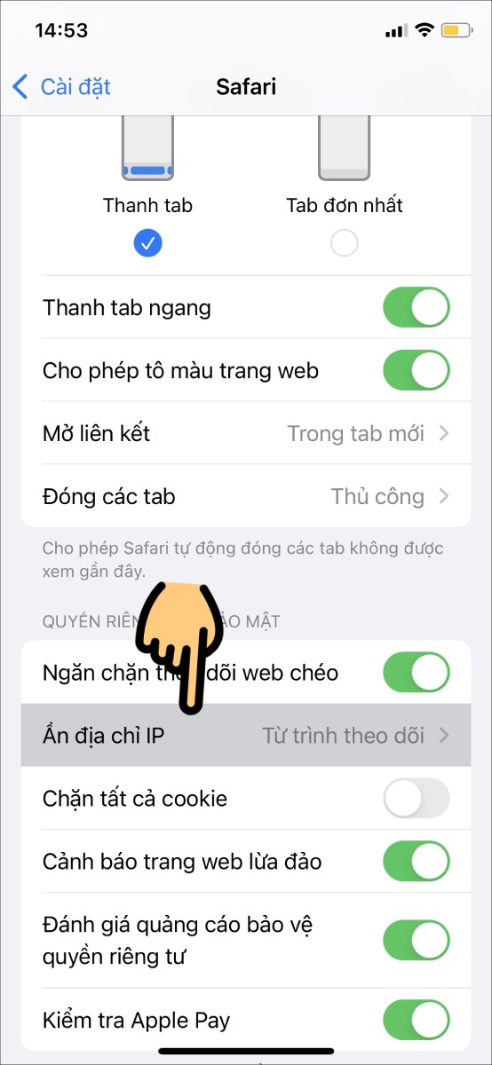 Nhấn vào mục Ẩn địa chỉ IP