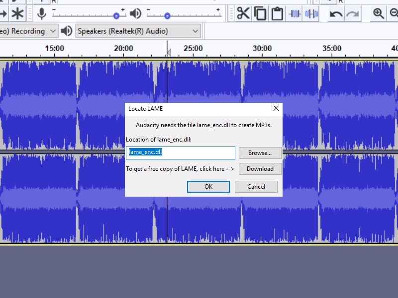 Audacity báo thiếu file Lame