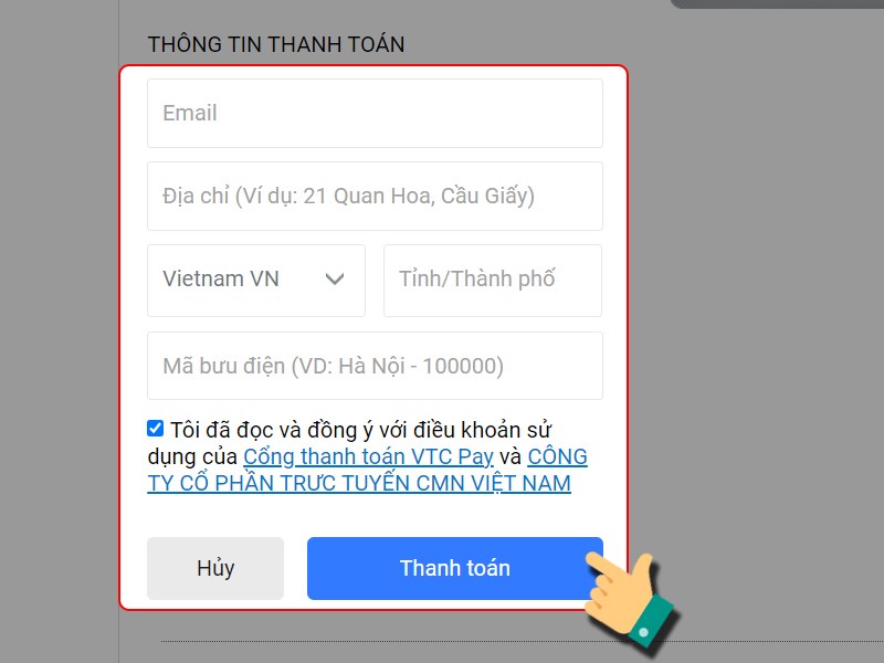 Nhập thông tin thanh toán Nhập thông tin thanh toán