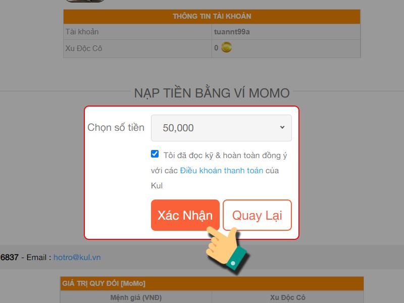 Chọn gói nạp Chọn gói nạp