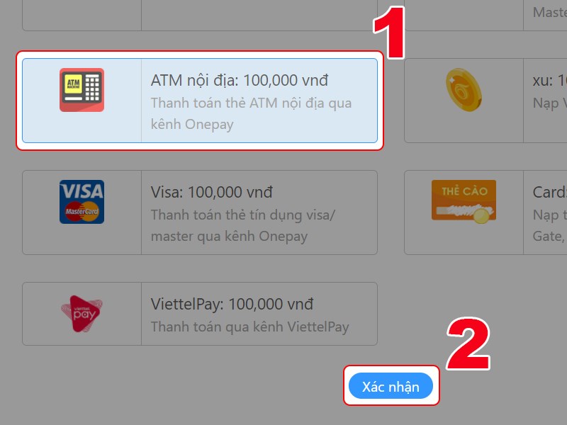 Chọn ATM nội địa