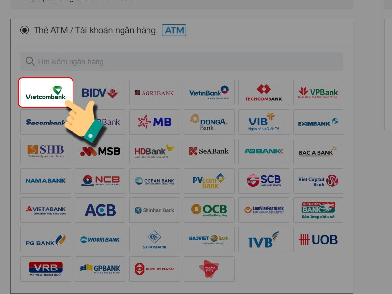 Chọn ng&acirc;n h&agrave;ng bạn sử dụng
