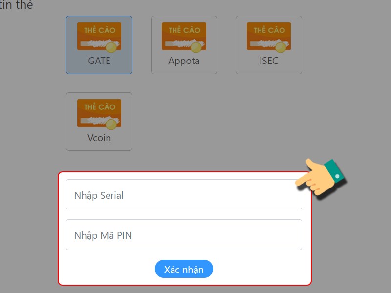 Nhập th&ocirc;ng tin thẻ c&agrave;o để thanh to&aacute;n