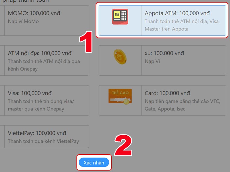 Nạp qua cổng Appota