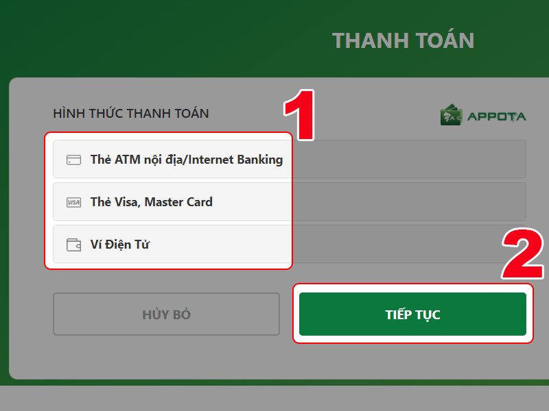 Chọn h&igrave;nh thức thanh to&aacute;n