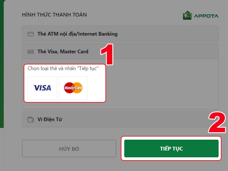 Chọn loại thẻ bạn d&ugrave;ng