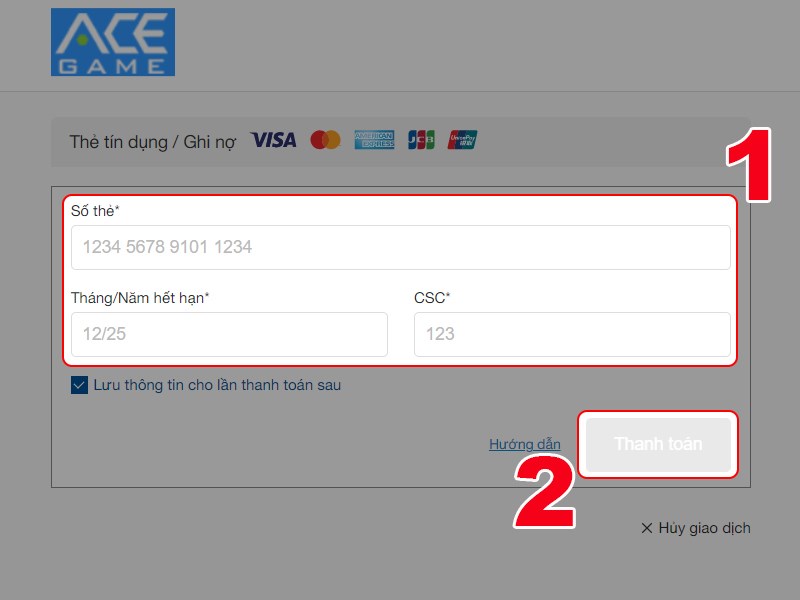 Nhập th&ocirc;ng tin thẻ của bạn v&agrave; thanh to&aacute;n