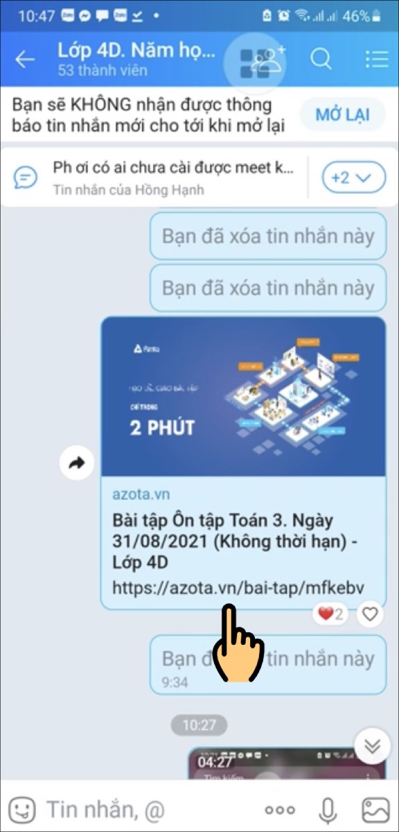 Nhấn vào link bài tập