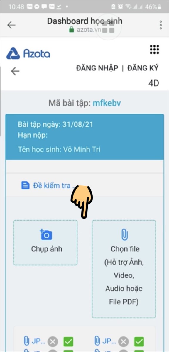 Chọn mục Chụp ảnh hoặc Chọn file