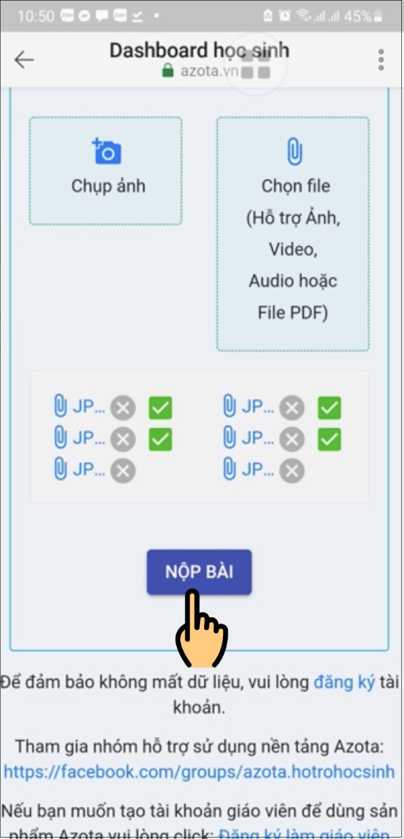 Chọn mục Chụp ảnh hoặc Chọn file