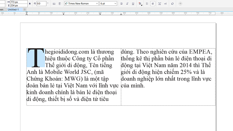 Kết quả sau khi tạo Drop Cap thành công