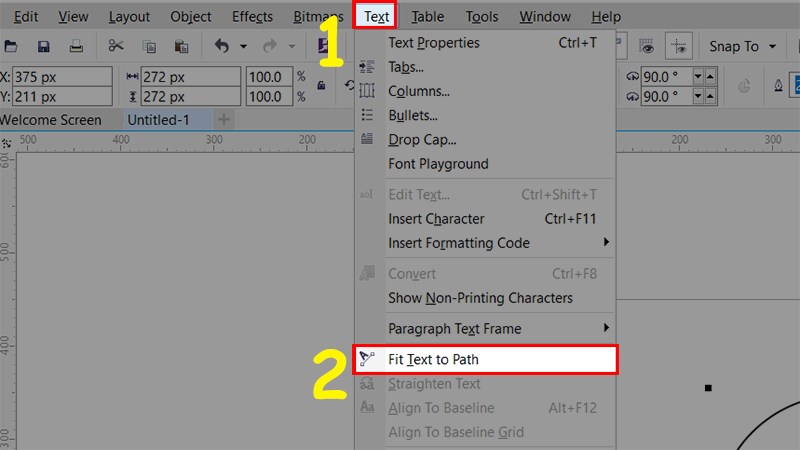 Chọn thẻ Text > Fit Tex to Path