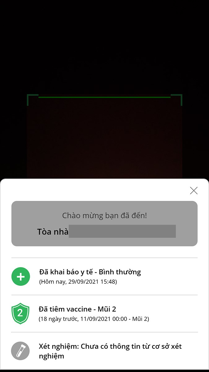 Màn hình thông báo hiện lên xác nhận bạn đã Check In thành công bằng app PC Covid