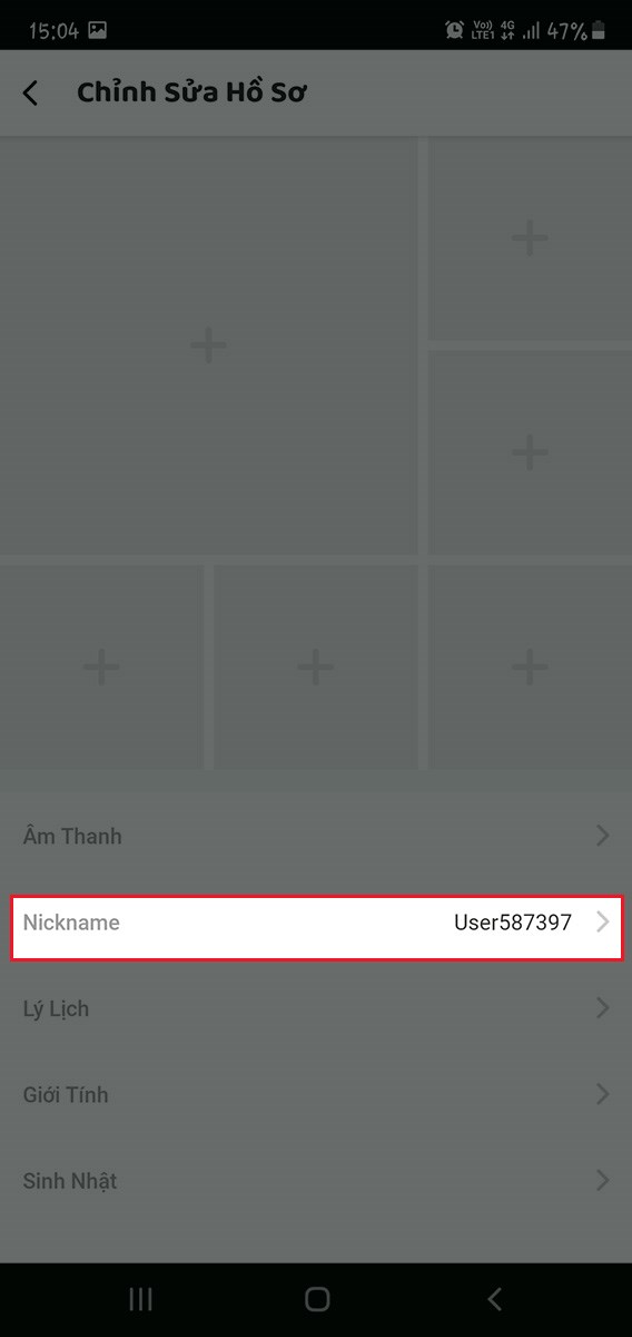 chọn Nickname để chỉnh tên tài khoản