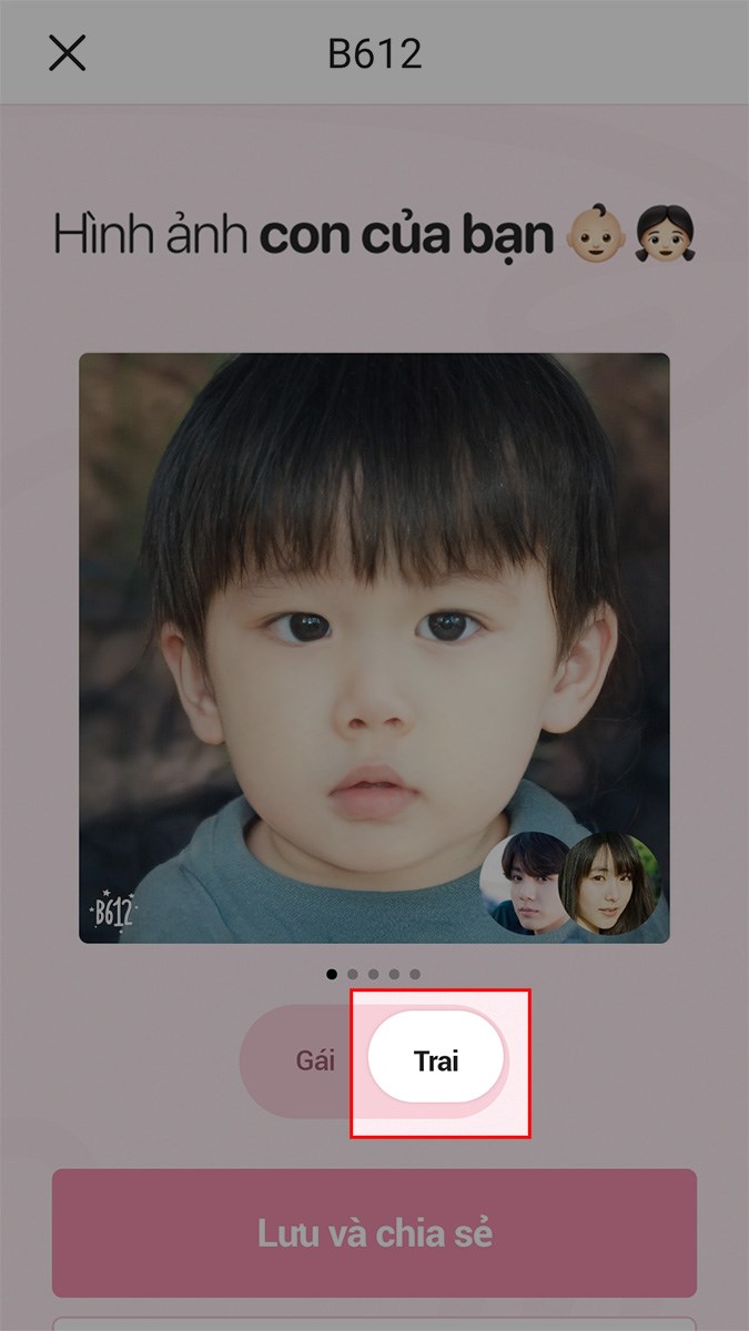 Cách ghép ảnh bố mẹ ra mặt con bằng app B612 cực đơn giản