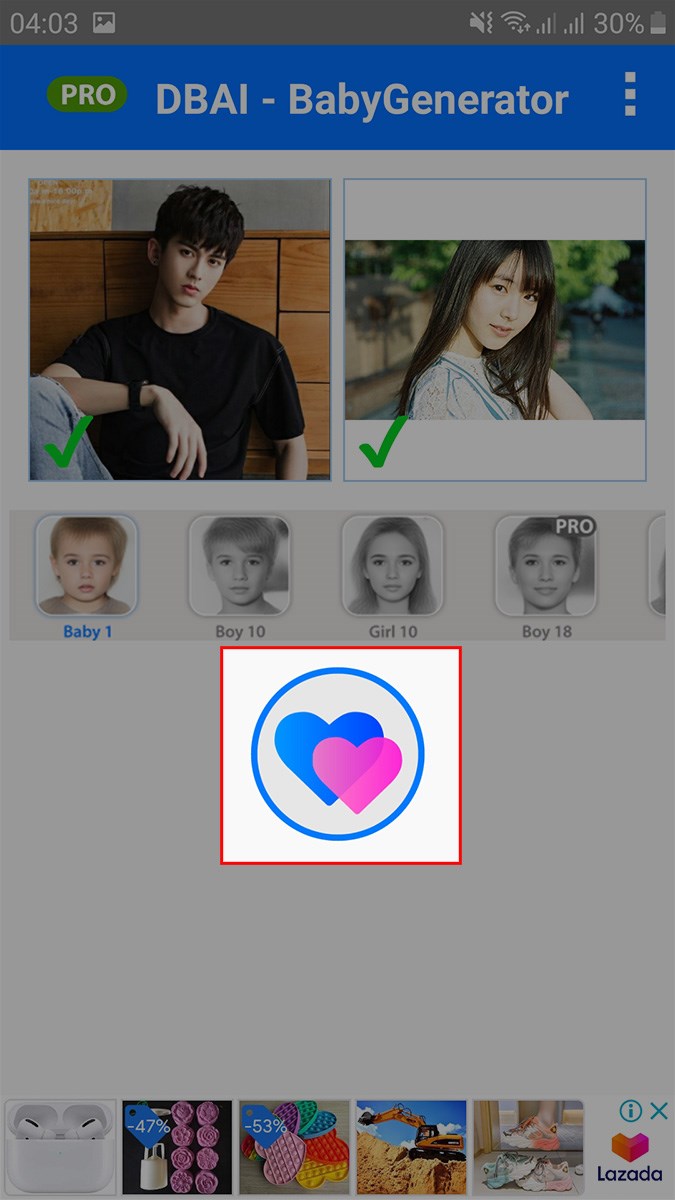 Nhấn v&agrave;o biểu tượng 2 h&igrave;nh tr&aacute;i tim v&agrave; chờ kết quả gh&eacute;p ảnh