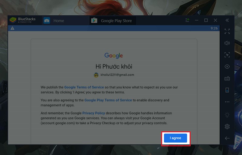 chọn I Agree chọn I Agree