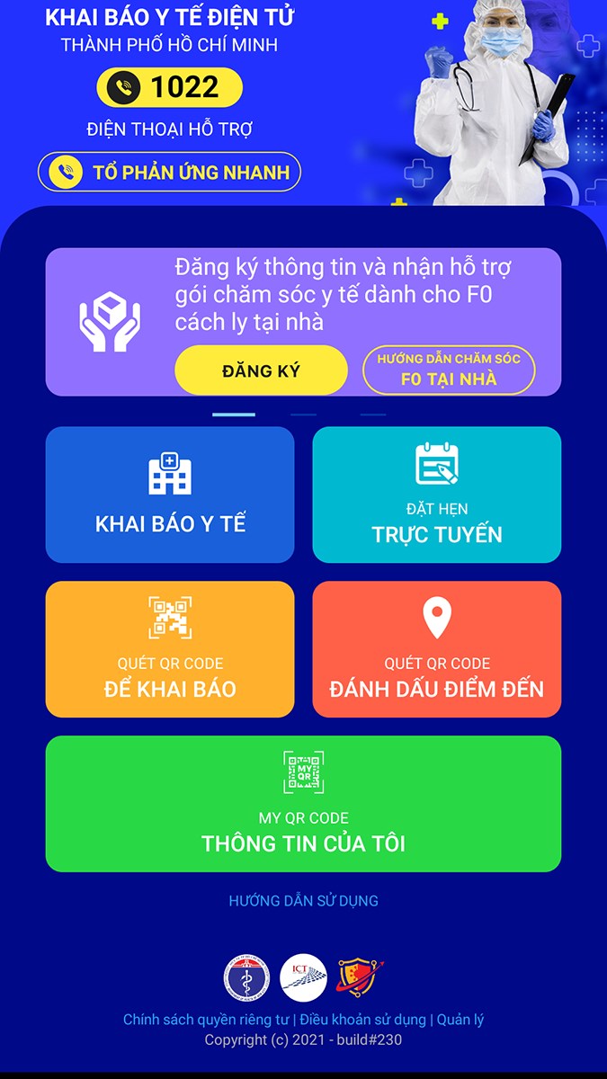 Giao diện của app Y Tế HCM khi tải bằng file APK