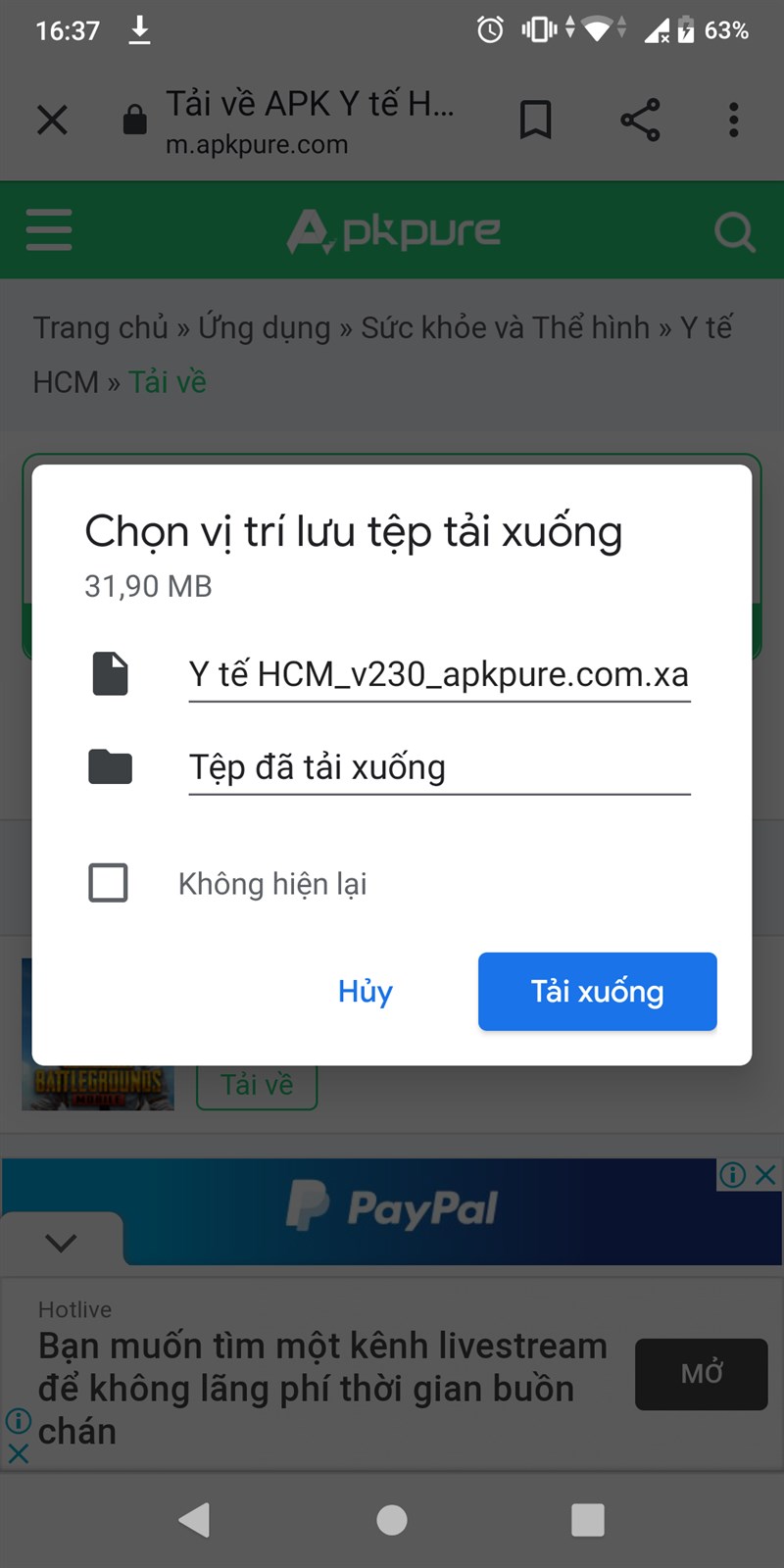 Ở phần hiện ra tiếp theo > Nhấn Tải xuống