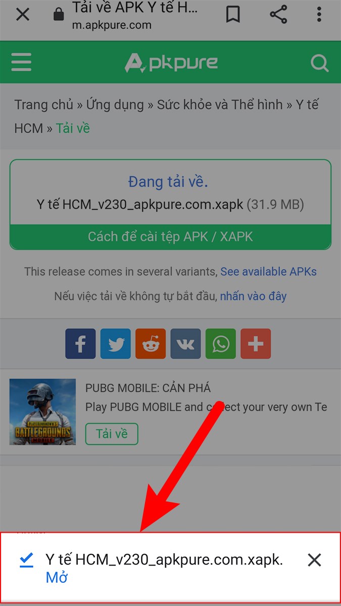 Sau khi tải xong nhấn Mở
