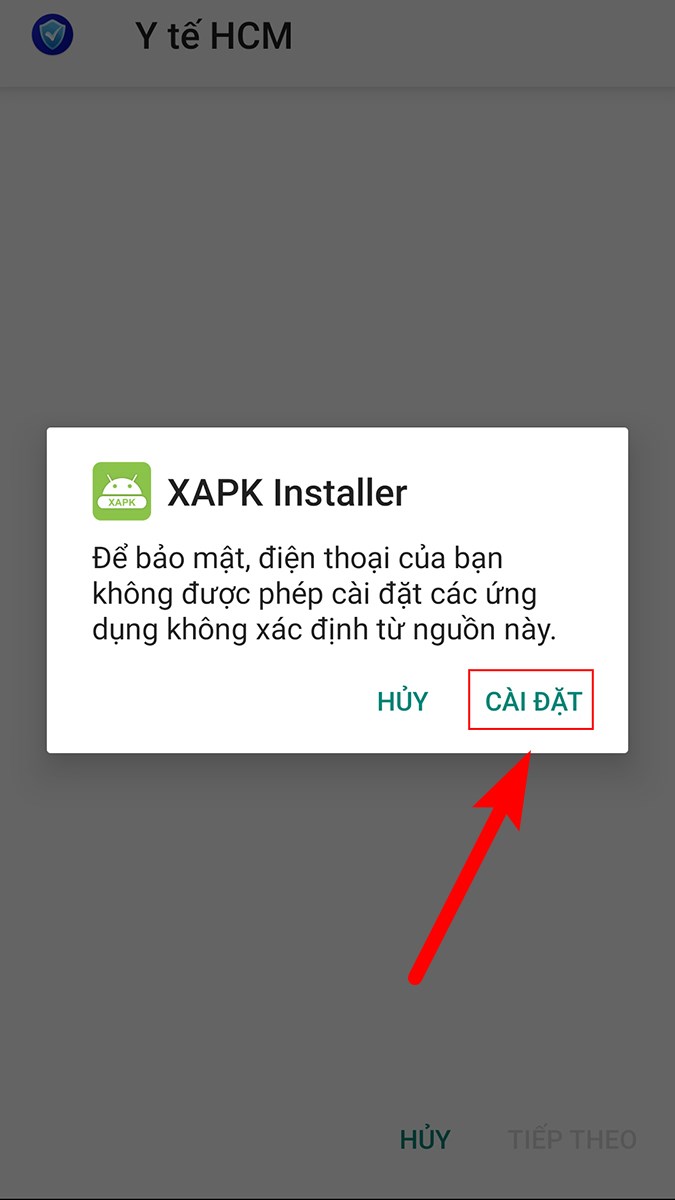 Nhấn C&agrave;i đặt để cho ph&eacute;p c&agrave;i đặt file XAPK
