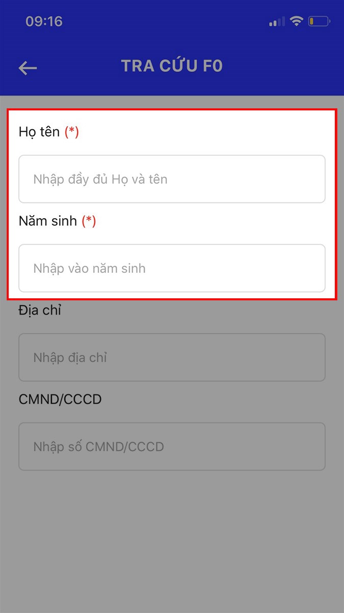 Điền th&ocirc;ng tin của người muốn tra cứu tại mục Họ t&ecirc;n v&agrave; Năm sinh