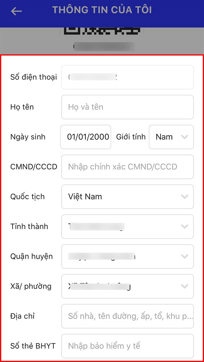 Tiến h&agrave;nh điền đầy đủ c&aacute;c th&ocirc;ng tin c&aacute; nh&acirc;n với c&aacute;c mục tương ứng