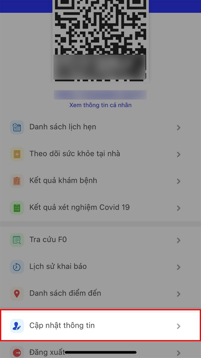 Chọn Cập nhật th&ocirc;ng tin