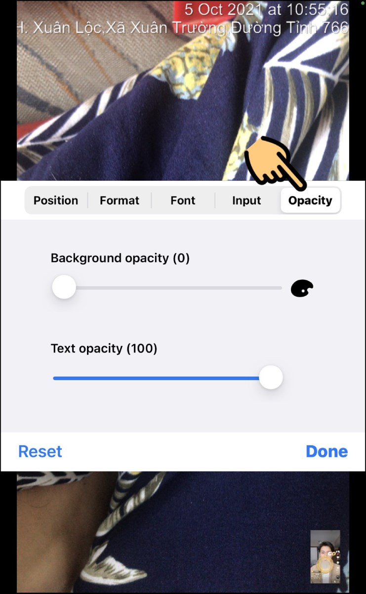 Nhấn vào mục Opacity